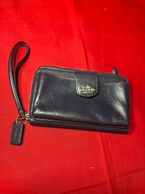 Coach Navy Leather Wristlet Wallet